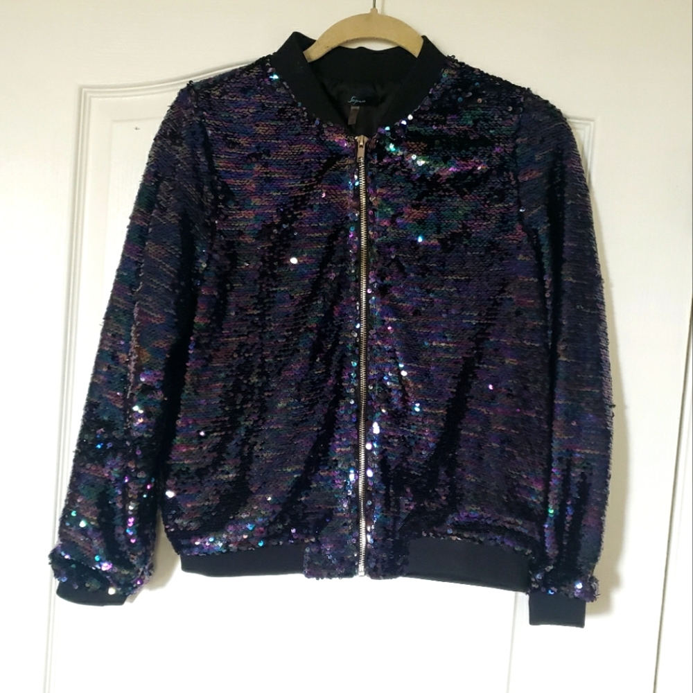 SOLD Blue Sequin Bomber Jacket